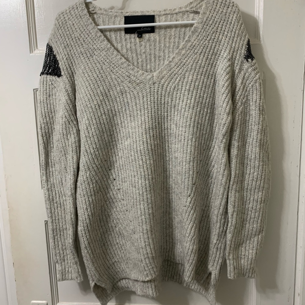 BOGO! Playful Light Gray/Cream Knit Sweater
